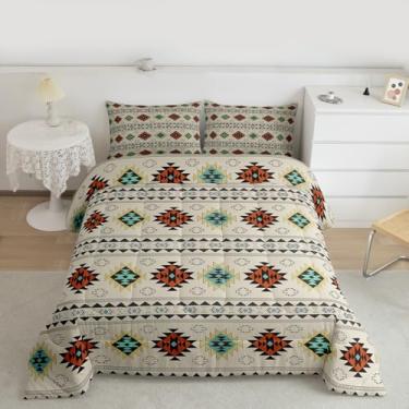 Imagem de jejeloiu Conjunto de edredom com design nativo sudoeste, Queen, boêmio, para crianças, meninos, meninas, étnico, tribal, flecha, edredom para decoração de quarto, 3 peças com 2 fronhas