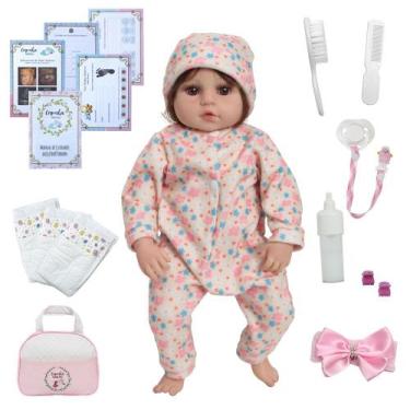 Imagem de Bebe Reborn Fio a Fio Boneca Menina Linda Pijama Florido - Cegonha Reb