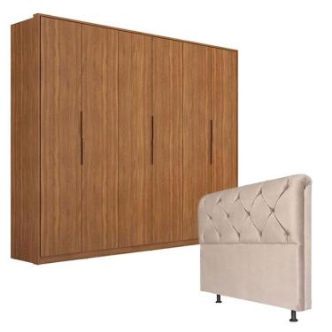 Imagem de Guarda Roupa Atrice 6 Portas Amêndola com Cabeceira Daiana 160 cm Marfim – Demartêz 