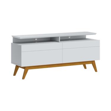 Imagem de Rack Bancada 2 Gavetas com Nicho 146cm Amy Branco Acetinado - Gran Belo