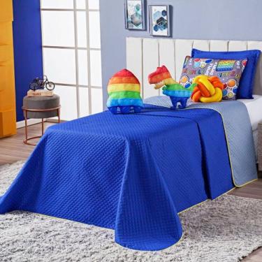 Imagem de Kit Cobre Leito Pop It Azul Dupla Face c/ Almofadas Solteiro 06 Peças 