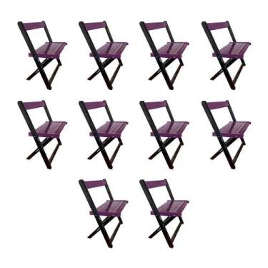 Imagem de Kit 10 Cadeiras De Madeira Dobrável Roxo - MEGA MADEIRA