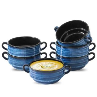 Imagem de Hasense Tigelas de sopa de cerâmica, tigelas de sopa de cebola francesa de 590 ml com alça conjunto de 6, panela de servir pequena para ensopado, macarrão, pimenta, cereal, forno de micro-ondas e