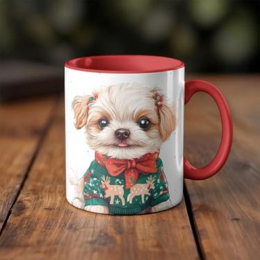 Imagem de Caneca xicara Natal animais cachorro roupa laços natalina 25EI (vermelho)