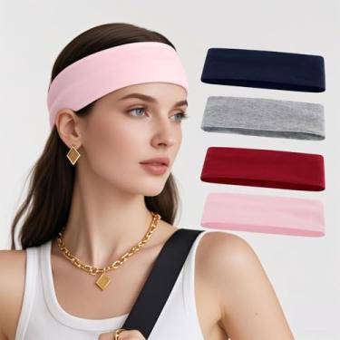 Imagem de Bandanas esportivas para homens, pacote com 4, faixa de transpiração para corrida, basquete, ioga, faixa de cabelo para mulheres e homens (MIX1)