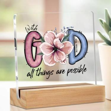 Imagem de Placa de acrílico cristã floral com suporte de madeira, presentes cristãos para mulheres, decorações de mesa motivacionais, presentes inspiradores para mulheres, amigas e colegas de trabalho