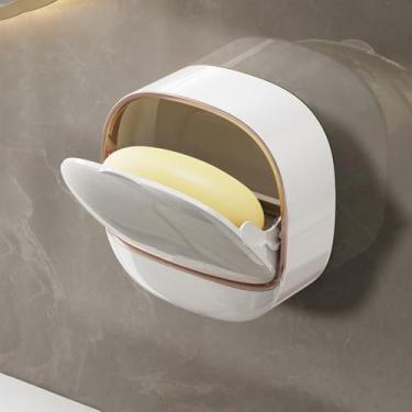 Imagem de Suporte de sabão flip top com dreno – montado na parede, sem perfuração, saboneteira autodrenante para chuveiro, banheiro e cozinha, fácil instalação e removível - branco