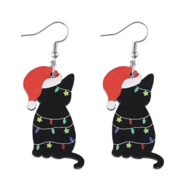 Imagem de Brincos de Natal femininos com pingente de gato preto, roupas de Natal, acessórios de bijuteria, 2inch, Liga de aço, Sem pedra preciosa
