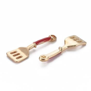 Imagem de 10 peças de pingentes de espátula de esmalte de liga de imitação de espátula de cozinha para colar, pulseira, brinco, chaveiro, artesanato, joias, faça você mesmo, Natal, 0,94 x 0,3 x 0,12 polegadas