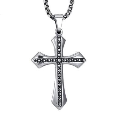 Imagem de Colar de cruz para homens, corrente de cruz de prata, pingente de aço inoxidável para mulheres, colar gótico, joia gótica, one size, Titânio, Sem Pedra Preciosa