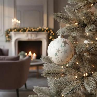 Imagem de Bola De Natal Branca Decoração Estrela 10cm 3 Unidades - Tok da Casa