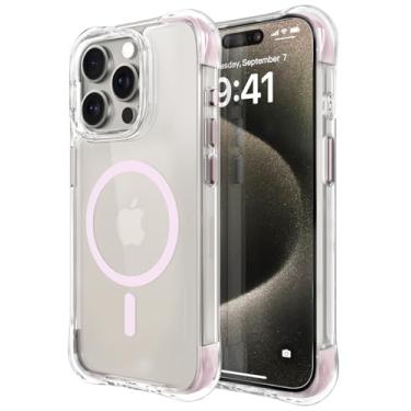 Imagem de OTOFLY Capa compatível com iPhone 15 Pro Max, compatível com Magsafe, capa magnética à prova de choque, não amarela, traseira transparente antiarranhões, rosa