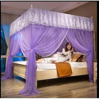 Imagem de Mosquiteiro Palácio Casal/Queen com Armação – 3 Aberturas Laterais, Anti Mosquito Luxo Indiano, Renda Volta ao Mundo, Proteção Total e Decoração Romântica(Rosa)