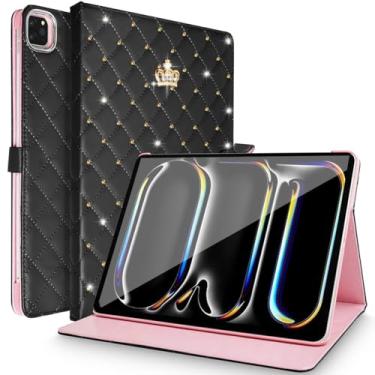 Imagem de Changjia Capa protetora para iPad Pro de 11 polegadas M4 (2024, 5ª geração), iPad Pro 11, linda coroa com strass, feminina, elegante, couro PU, suporte para hibernar/despertar automático para iPad Pro