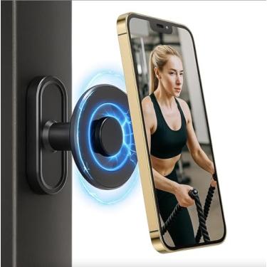 Imagem de meexzoom Suporte magnético de telefone para academia e carrinho de golfe, suporte de telefone de rotação de 360° com ímã forte, compatível com MagSafe iPhone 12-17 Pro/Max/Plus, acessório de fitness e