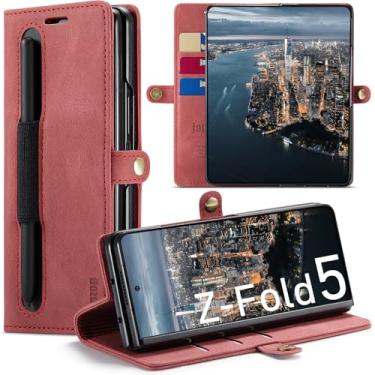 Imagem de Capa Samsung Galaxy Z Fold 5 com suporte para caneta S, capa carteira Galaxy Z Fold5 com suporte de cartão magnético com bloqueio de RFID, capa flip de couro para Galaxy Z Fold5 5G 7,6 polegadas