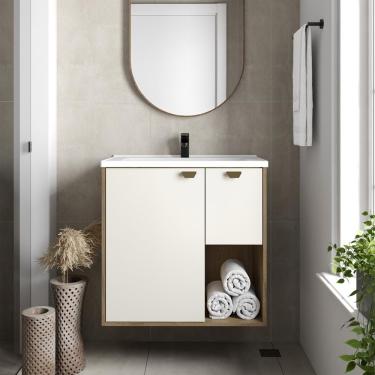 Imagem de Balcão Para Banheiro Com Pia 1 Porta 1gaveta Areia Bertolini Areia/carvalho