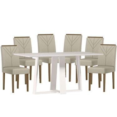 Imagem de Mesa De Jantar 160 Cm Rubi Com Vidro Off White E 6 Cadeiras Amanda Imbuia Veludo Nude - New Ceval
