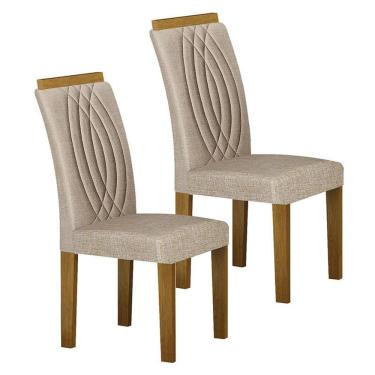 Imagem de Cadeira Para Mesa De Jantar Doha Mdf Kit 2 Peças Freijó Linho Palha - Leifer Móveis