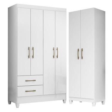 Imagem de Guarda Roupa Solteiro Chile E Armário Multiuso New Iris Branco Brilho- Moval
