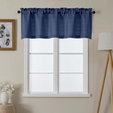 Imagem de Lecloud Saia azul para cortinas de janela de 50 cm de comprimento, cortinas decorativas rústicas pequenas com filtro de luz de privacidade, cortina curta moderna e elegante com bolso para varões para