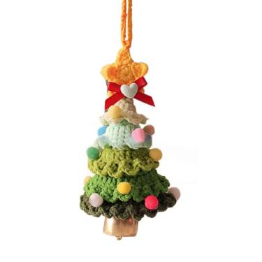 Imagem de Mini enfeite de árvore de Natal de crochê feito à mão laranja com sino para decoração de sala de estar e decoração de casa