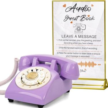 Imagem de FiayaCom Telefone de casamento com livro de convidados de áudio, preserve suas ocasiões especiais, mensagens de áudio personalizadas, para casamento, festa, confissão (roxo + placa)