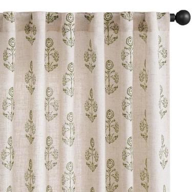 Imagem de Cortinas jinchan Linen Floral, 24 cm de comprimento, verde, sala de es