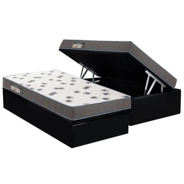 Imagem de Cama Box Baú Solteiro: Colchão Espuma D33 Ortobom Light Saúde + Base Crc Courano Black(88x188)