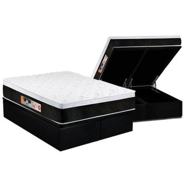 Imagem de Cama Box Baú King: Colchão Espuma Castor D45 Black E White Air Euro Pillow + Base Black(193X203)