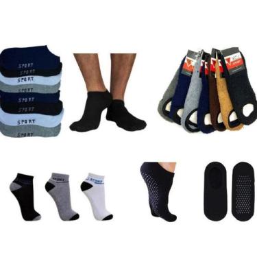 Imagem de Kit Meia Masculina: Sapatilha Térmica Antiderrapante + 3 Pares Soquete