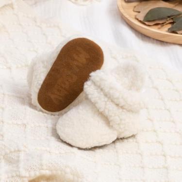 Imagem de Pantufas de inverno para bebês, meninos, meninas, quentes, felpudas, de lã, sola macia, primeiro andador, A1/branco, 12-18 Months Toddler