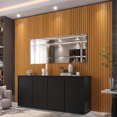 Imagem de Painel Ripado 273cm Com Buffet 4 Portas Oslo 180cm - Preto e Cedro