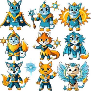 Imagem de Adesivo Decalque de Parede Estilo Anime Monstros Fofinhos para Crianças Colorido com Estrelas e Varinhas Mágicas 50x50cm