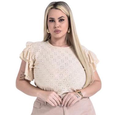 Imagem de Blusa Plus Size Feminina Manga Curta 2 babadinho Lese Elastano - MADAL