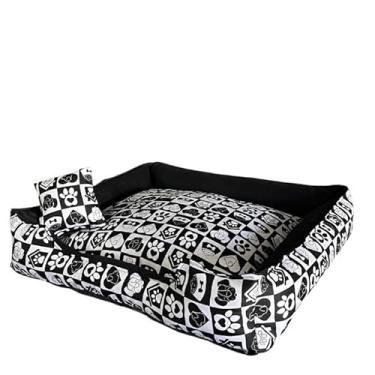 Imagem de Cama Caminha Pet Cachorro Tamanho Grande Confortável Com Zíper Lavável + Almofadinha(PRETO ESTAMPADO,G - 60X50X17)