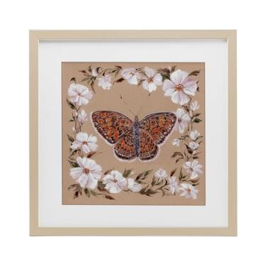 Imagem de Stupell Industries Borboleta vintage com borda de flor Impressão emoldurada de bétula sob vidro, design por Cady Driver, 13 x 13