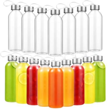 Imagem de Olgaa 16 garrafas de água transparentes reutilizáveis a granel para crianças escolares, 500 ml, com tampa de aço inoxidável à prova de vazamento, alça de transporte portátil de nylon para geladeira