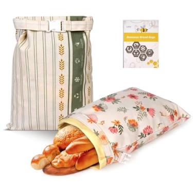 Imagem de Essovee Sacos de pão de cera de abelha extragrande, sacos encerados reutilizáveis para pão caseiro Sourdough, saco de cera de abelha de linho de algodão para manter fresco, saco de impermeabilização