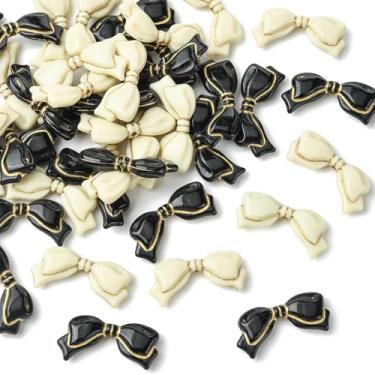 Imagem de KitBeads 40 peças, 2 cores, contas de laço pretas e brancas opacas, gravata borboleta de acrílico, contas elegantes para fazer joias, colares, pulseiras, brincos, artesanato