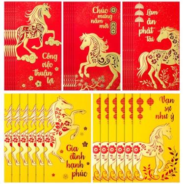 Imagem de Zhanmai Conjunto de 30 envelopes de dinheiro da sorte para o ano novo vietnamita vermelho e amarelo 16,69 cm x 8,54 cm, vários 5 designs de produtos de ano novo para presentes familiares e amigos (Ano