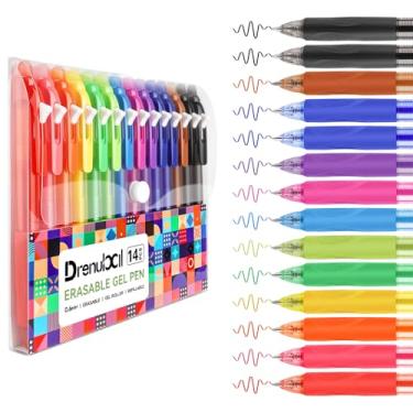 Imagem de Drenubal Pacote com 14 canetas apagáveis – 14 canetas coloridas de gel, secagem rápida, aderência confortável para escola, escritório, exames – conjunto de presente para estudantes, crianças e