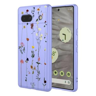 Imagem de OEURVQO Capa artística para Google 7A, capa de silicone líquido de toque macio com forro fofo, compatível com carregamento sem fio, capa protetora para Google Pixel 7A, roxo elegante