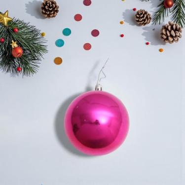 Imagem de Generic 1 bola de Natal com enfeite de bola de Natal com laço de plástico magenta brilhante 8 cm