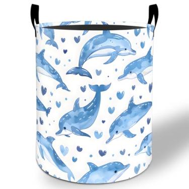 Imagem de Cesto de lavanderia Dolphin 50 x 40 cm, balde de armazenamento de roupas Oxford dobrável à prova d'água para quarto, banheiro, quarto, berçário, organizador de brinquedos, presentes para crianças