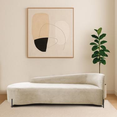 Imagem de Divã Recamier Orgânico França 160cm Lado Esq Pés Metal Preto Bouclé Cor Preto