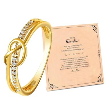 Imagem de Harry and Henry To My Daughter Anel de compromisso de ouro com nó de amor, presentes para filhas, presentes de mãe, Natal, joias, Large, Zinco, Sem pedra preciosa