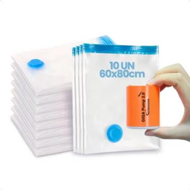 Imagem de Kit 10 Sacos A Vácuo 60x80cm Organizador de Roupa para Viagem + Bomba 