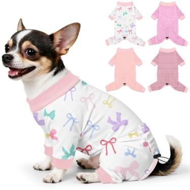 Imagem de Bienbee Pijamas para cães, 4 peças, pijamas macios e elásticos para cães, fantasia para cães pequenos, médios e grandes, meninos e meninas (conjunto rosa) - PP