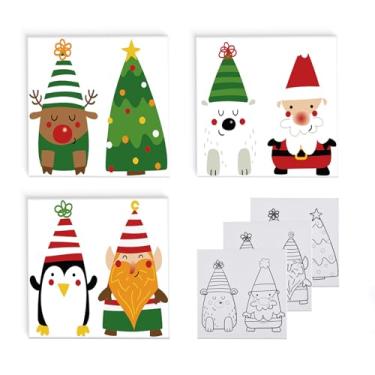 Imagem de Kit de tela de pintura de Natal – 3 telas pré-desenhadas de 35,5 x 35,5 cm com tintas acrílicas, pincéis e paleta – Conjunto de artesanato de arte natalina, decoração de parede sazonal DIY e presentes
